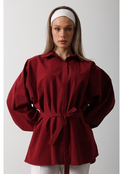 Bel Detaylı Gömlek - Bordo modelleri