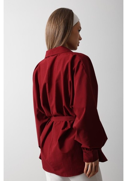 Bel Detaylı Gömlek - Bordo fırsatları