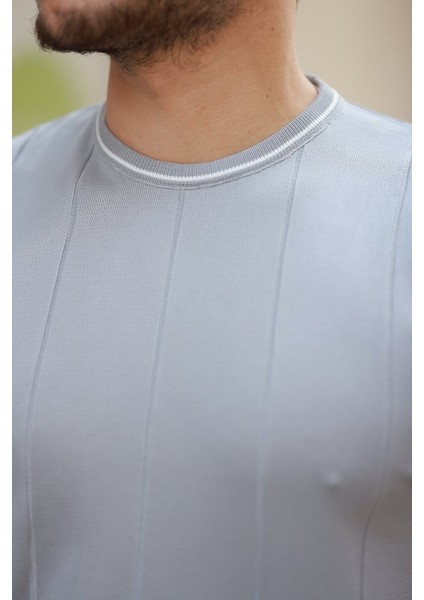 Erkek Bisiklet Yaka Çizgi Desenli Ribanalı Kısa Kollu Tshirt modelleri