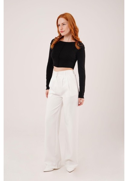 Bol Paça Piliseli Beyaz Pantolon fiyatları