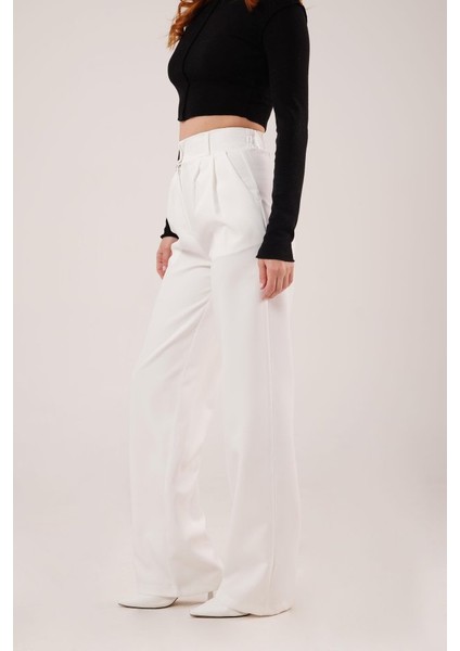 Bol Paça Piliseli Beyaz Pantolon modelleri