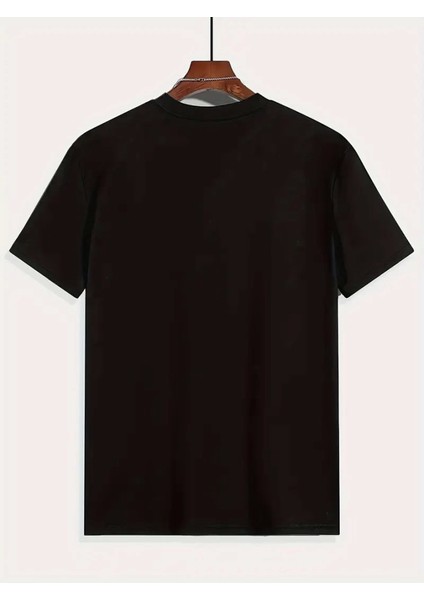 Baskılı Oversize Bisiklet Yaka T-Shirt - Siyah modelleri