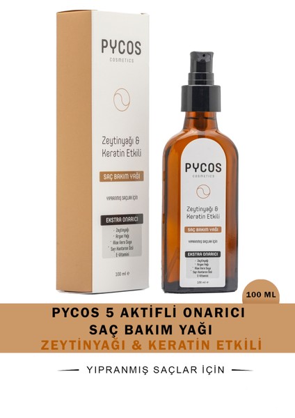 Pycos Cosmetıcs Zeytinyağı-Keratin-Argan Yağı Etkenli Besleyici ve Onarıcı Saç Bakım Kompleksi 100 ml