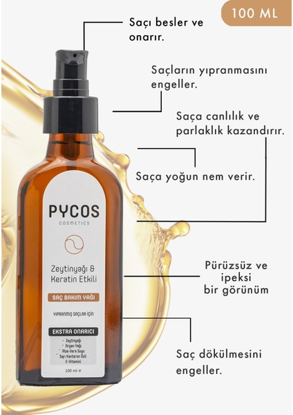 Pycos Cosmetıcs Zeytinyağı-Keratin-Argan Yağı Etkenli Besleyici ve Onarıcı Saç Bakım Kompleksi 100 ml fiyatları