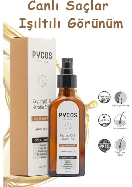 Pycos Cosmetıcs Zeytinyağı-Keratin-Argan Yağı Etkenli Besleyici ve Onarıcı Saç Bakım Kompleksi 100 ml modelleri