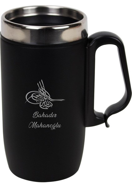 Kişiye Özel Kulplu Çelik Siyah Tuğra Termos Bardak - 240 ml fiyatları