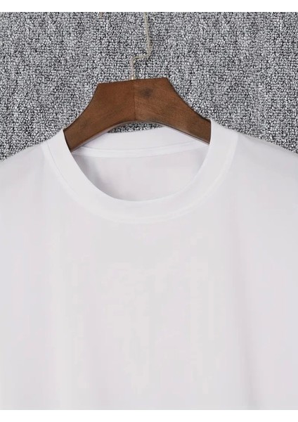 Baskılı Oversize Bisiklet Yaka T-Shirt - Beyaz modelleri