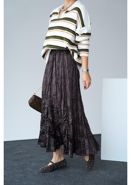 Saten Uzun Etek - Kahve