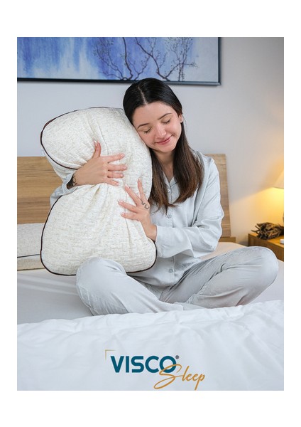 Visco Yastık Ergonomik Yastık Risus Doğal Keten Kılıflı Yastık 60x40x15 cm
