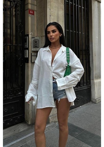 Alina Kol Cut Out Keten Gömlek 3252-08