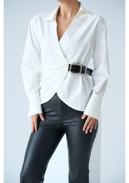 Kemerli Gömlek - Ekru