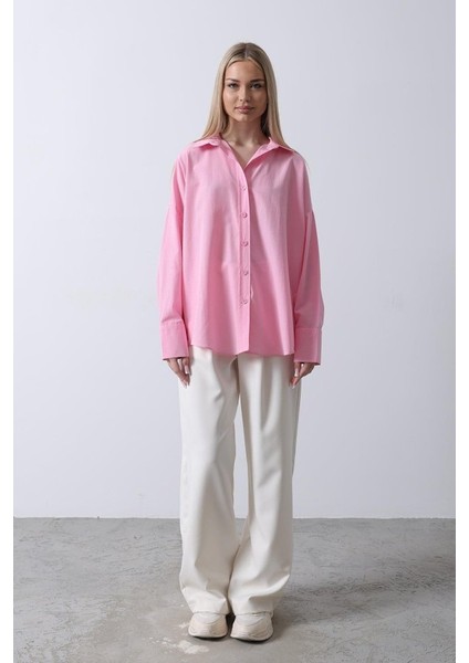 Geniş Manşet Detaylı Gömlek - Şeker Pembe