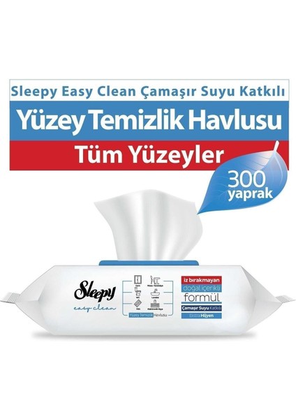 Sleepy Easy Clean Çamaşır Suyu Katkılı Yüzey Temizlik Havlusu&mendili 3X100 (300 Yaprak)