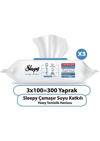Sleepy Easy Clean Çamaşır Suyu Katkılı Yüzey Temizlik Havlusu&mendili 3X100 (300 Yaprak) fiyatları