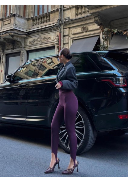 Toparlayıcı Füzo Tayt Likralı Ayak Detaylı - Bordo modelleri