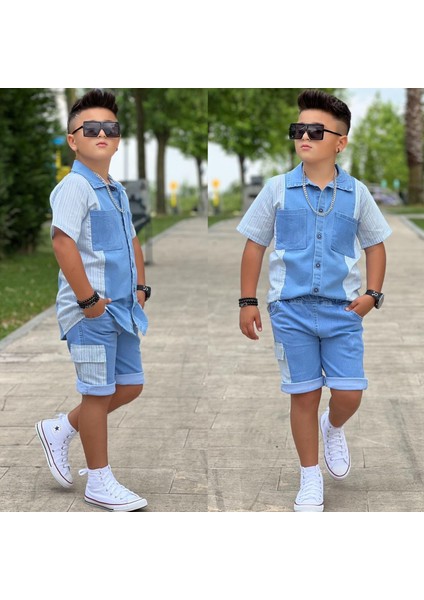 Erkek Çocuk Kot Gömlek Şort 2 Li Takım