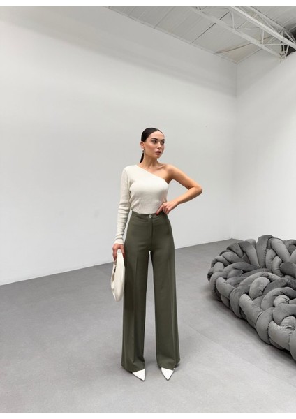 230 gr Poly Viscose Lycra Metal Düğme Palazzo Pantolon