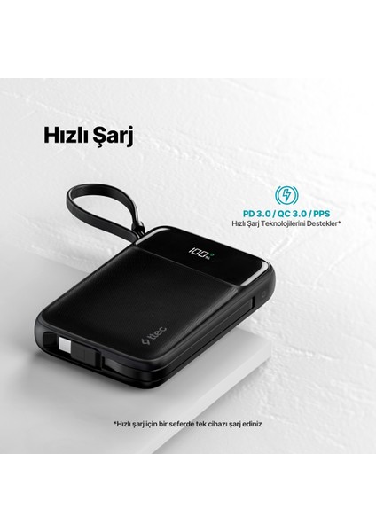 Recharger Pro LCD 10.000MAH Pd 22,5W Lightning ve Usb-C Hızlı Şarj Aleti/powerbank