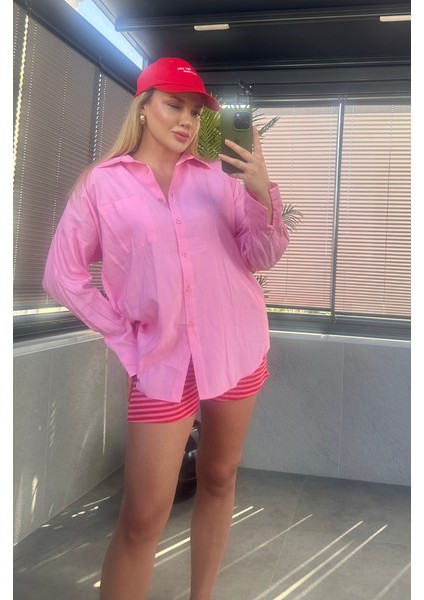 Pembe Tek Cepli Tensel Gömlek