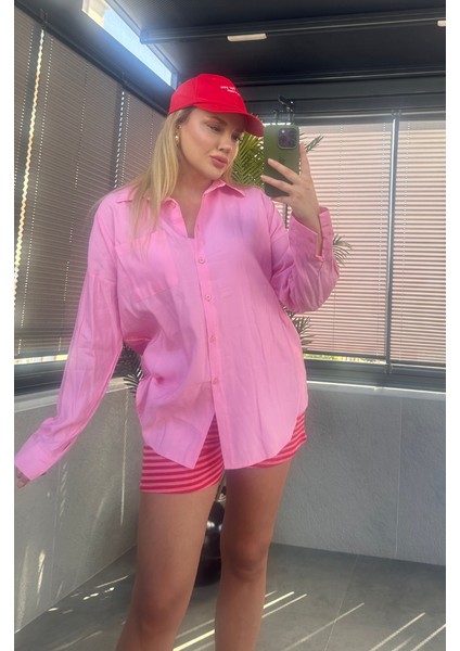 Pembe Tek Cepli Tensel Gömlek modelleri