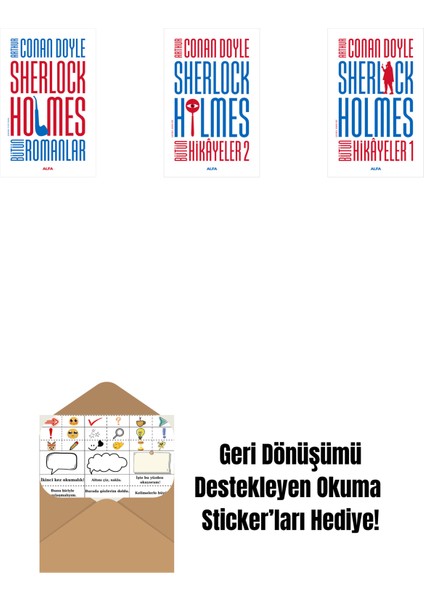 Sherlock Holmes - Bütün Romanlar (Ciltli) + Sherlock Holmes - Bütün Hikayeler 2 + Sherlock Holmes - Bütün Hikayeler 1 (Ciltli) + Okuma Sticker'ları