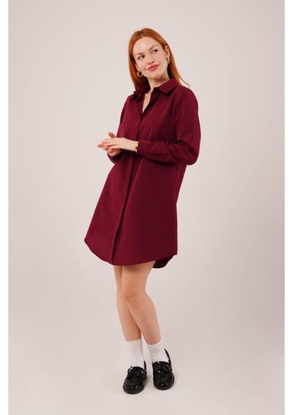 Uzun Kollu Bordo Tunik Gömlek Elbise fiyatları