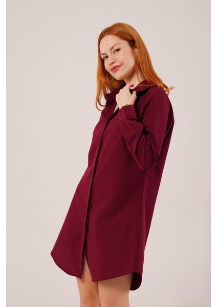 Uzun Kollu Bordo Tunik Gömlek Elbise modelleri