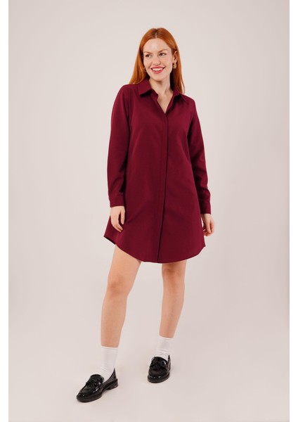 Uzun Kollu Bordo Tunik Gömlek Elbise fırsatları