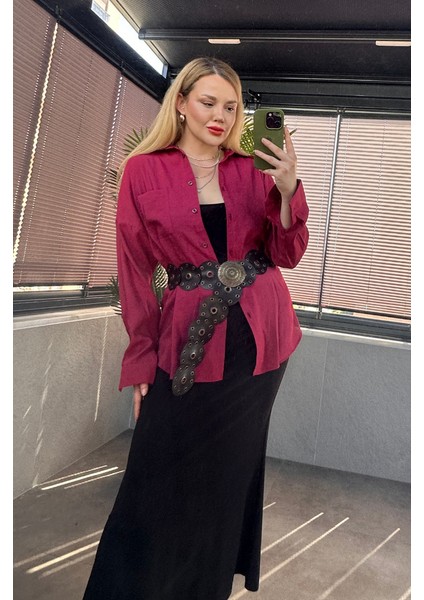 Vişne Rengi Tek Cepli Tensel Gömlek fiyatları