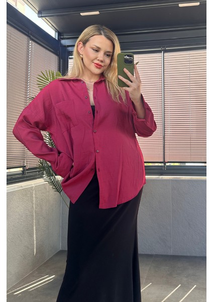 Vişne Rengi Tek Cepli Tensel Gömlek fırsatları