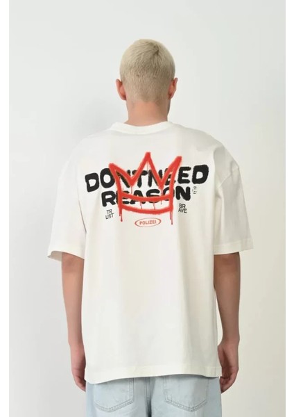 Unisex Baskılı Bisiklet Yaka Oversize T-Shirt - Beyaz fiyatları