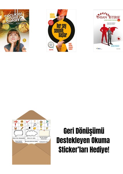 Çocuklar Nasıl Başarır? + Her Şey Seninle Başlar + Insan Isterse - Azmin Zaferi Öyküleri 5 + Okuma Sticker'ları