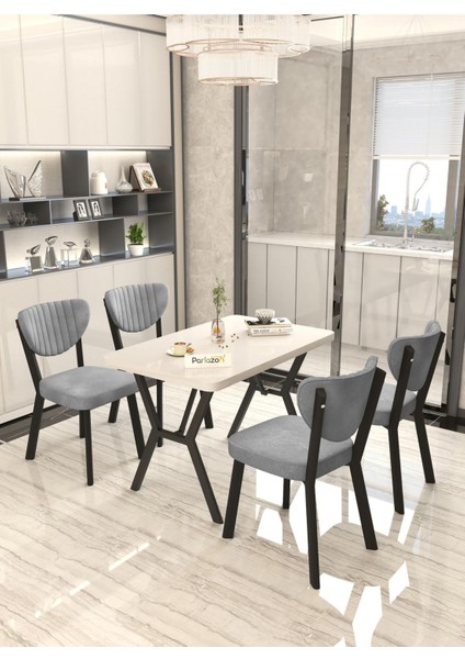 Aras 70X110CM Beyaz Mutfak Masası, Mutfak Masası Takımı, Yemek Masası, 4 Gri Sandalye