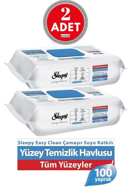 Sleepy Easy Clean Çamaşır Sulu Yüzey Temizlik Havlusu 2 x 100'LÜ