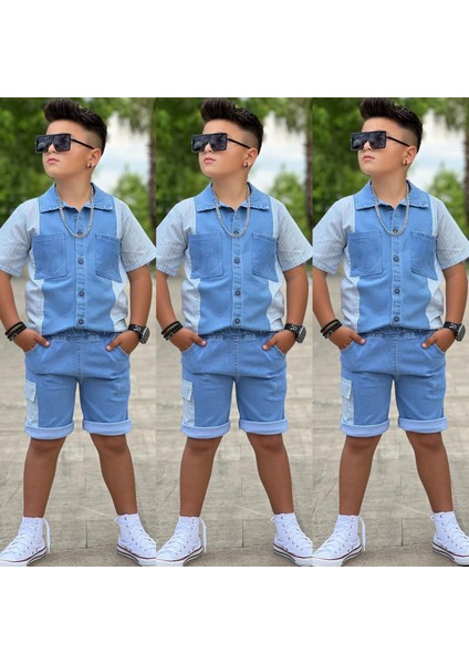 Erkek Çocuk Kot Gömlek Şort 2 Li Takım modelleri