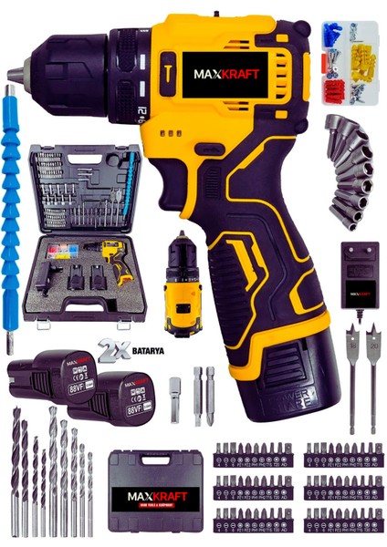 Alman Pro 84 Parça Kömürsüz Güçlendirilmiş Motor Şarjlı Armut Matkap Seti