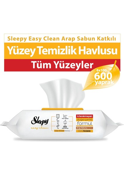 Easy Clean Arap Sabunu Katkılı Yüzey Temizlik Havlusu&mendili 6X100 (600 Yaprak)