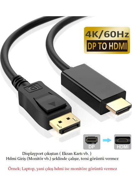 Displayport To HDMI Çevirici Kablo ( 1.8 Metre ) Display Port Dp To HDMI Kablo 4K Hdr