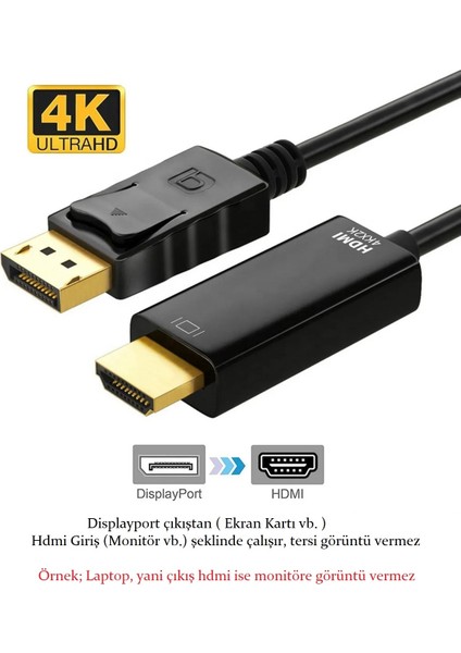 Displayport To HDMI Çevirici Kablo ( 1.8 Metre ) Display Port Dp To HDMI Kablo 4K Hdr
