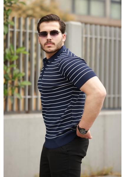 Erkek Fermuar Yakalı Çizgili Kısa Kollu T-Shirt fiyatları