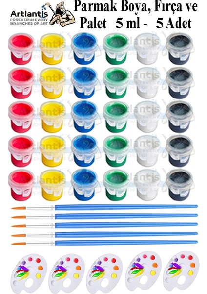 Parmak Boyası 5 ml 6 Renk Resim Fırçası ve Palet 5 Paket Mini Küçük Parmak Boya Etkinlik Boyama Boyası Su Bazlı Resim