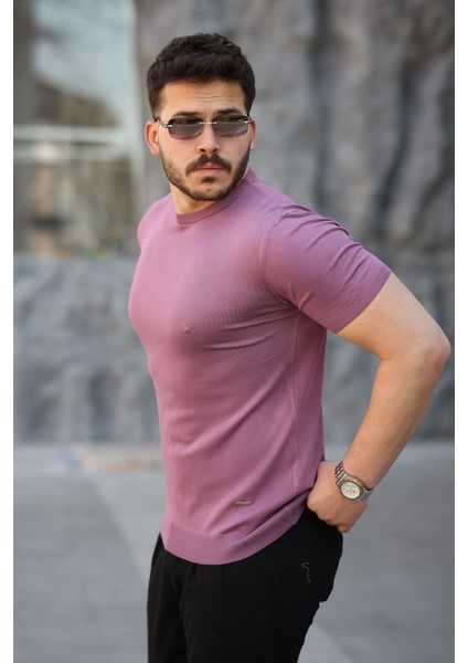 Erkek Viskon Kumaş Bisiklet Yaka Basic Tişört