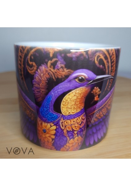 Siyaha Konan Mor Kanat – 240 ml Porselen Siyah T Kulplu Kupa Bardak