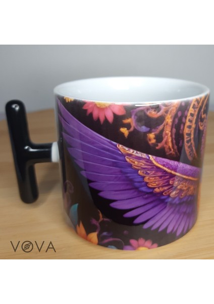 Siyaha Konan Mor Kanat – 240 ml Porselen Siyah T Kulplu Kupa Bardak fiyatları