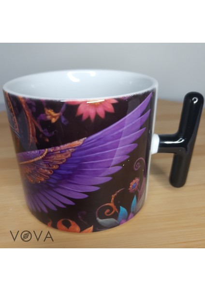 Siyaha Konan Mor Kanat – 240 ml Porselen Siyah T Kulplu Kupa Bardak modelleri