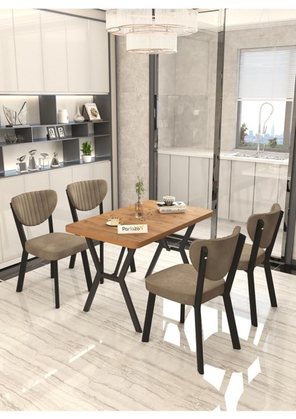 Aras 70X110CM Atlantik Mutfak Masası, Mutfak Masası Takımı, Yemek Masası, 4 Kahverengi Sandalye