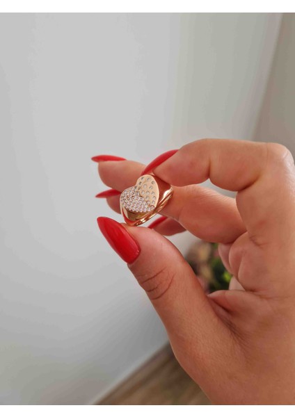 Zirkon Taş Detaylı Kalp Kadın Çelik Yüzük