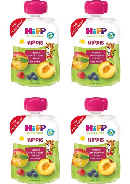 Organik Orman Meyveli Şeftalili Elma Püresi 100GR x 4 Adet