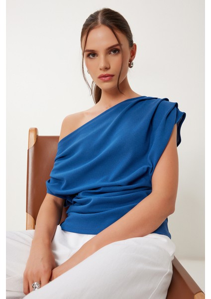 Drapeli Esnek Örme Bluz