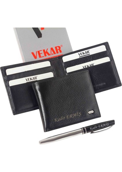 Kişiye Özel Vekar Deri Erkek Cüzdanı Ince Tasarımlı Siyah V002 fiyatları